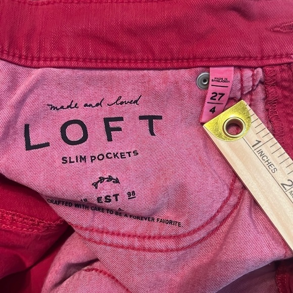 LOFT Red Frayed High Rise Skinny Crop Jeans Size 4 - Picture 10 of 14